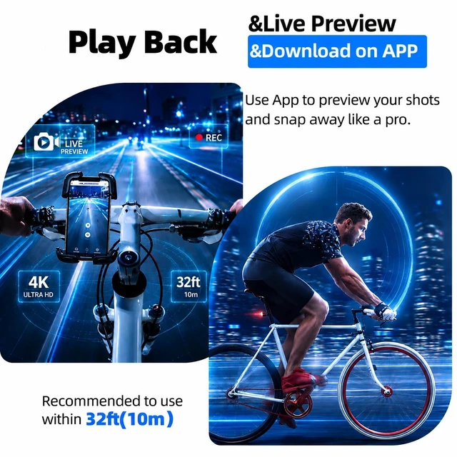 Alt view image 5 of 7 - 4K Mini Body Camera, Waterproof Wearable Cam for Cycling, Motorcycle, Vlogging, 64GB Built-in Storage, Sports POV Cam, Helmet Mounted, Mount Everywhere