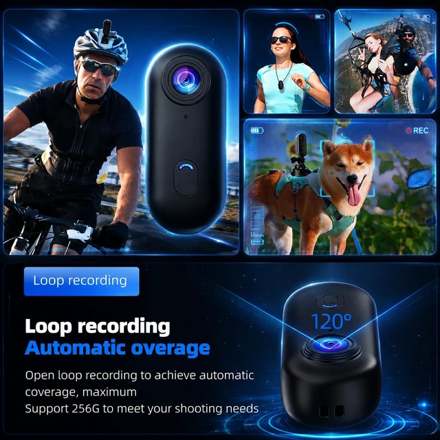 Alt view image 6 of 7 - 4K Mini Body Camera, Waterproof Wearable Cam for Cycling, Motorcycle, Vlogging, 64GB Built-in Storage, Sports POV Cam, Helmet Mounted, Mount Everywhere