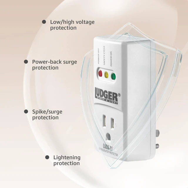 Alt view image 6 of 7 - Power Surge Protector for Refrigerator (LUDX-RF), ETL Certified, Connects to Most Domestic Refrigerators, 4-Minute Safety Cycle, 3 Modes LED Indicator, Fire-Resistant Shell