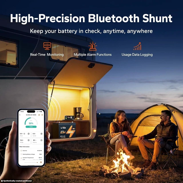 Alt view image 4 of 7 - 500A Bluetooth Battery Monitor Battery Shunt, for 8V-120V Batteries Real-Time SOC/Voltage/Current, Alarm Alert, History Record, App Monitoring LiFePO4/LFP/AGM/Gel, for RV/Off-Grid/Marine use