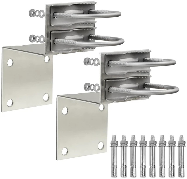 Main image of Antenna Pole Mount Bracket Kits - 2 Set Antenna Pole Mast Mount Bracket with U-Bracket Assembly + 8 Screws for Outside Home Antenna Pole Holder