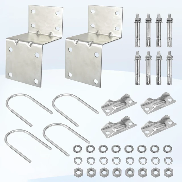 Alt view image 2 of 6 - Antenna Pole Mount Bracket Kits - 2 Set Antenna Pole Mast Mount Bracket with U-Bracket Assembly + 8 Screws for Outside Home Antenna Pole Holder
