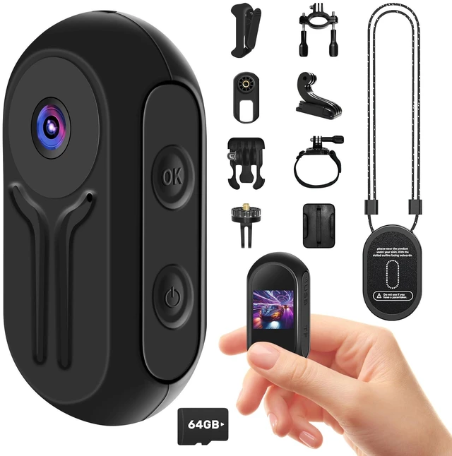Main image of 1080P Action Camera with 64GB Card, Mini Body Camera with Audio Recording Thumb POV Camera with 360° Rotatable Clip, Vlogging Cam Portable Camcorder for Traveling, Motorcycle, Pet Walking