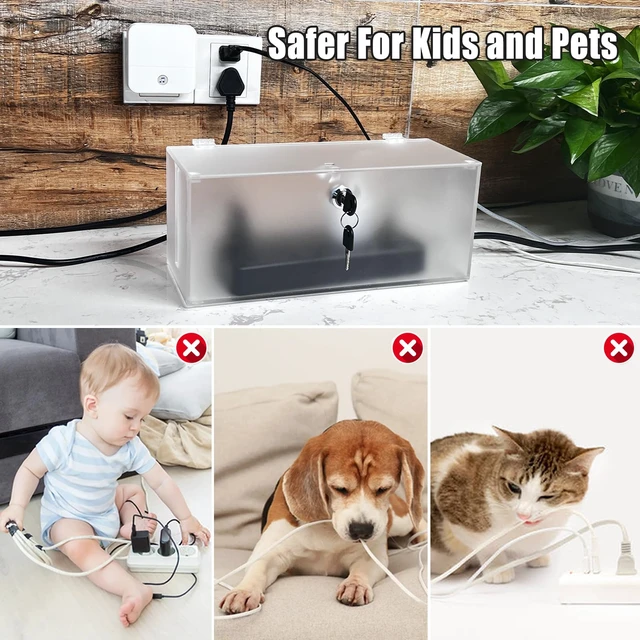 Alt view image 3 of 7 - Cable Management Box with Lock,Cable Organizer Box & Power Strip Cover,Frosted Acrylic, Wire Storage and Organization for Cords,Suitable for TV, Computer,Child and Pet Proof(2PC)