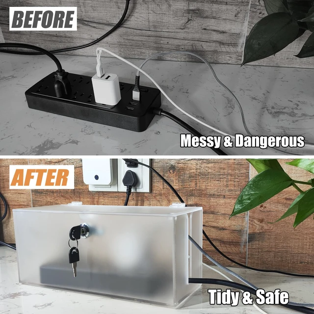 Alt view image 4 of 7 - Cable Management Box with Lock,Cable Organizer Box & Power Strip Cover,Frosted Acrylic, Wire Storage and Organization for Cords,Suitable for TV, Computer,Child and Pet Proof(2PC)