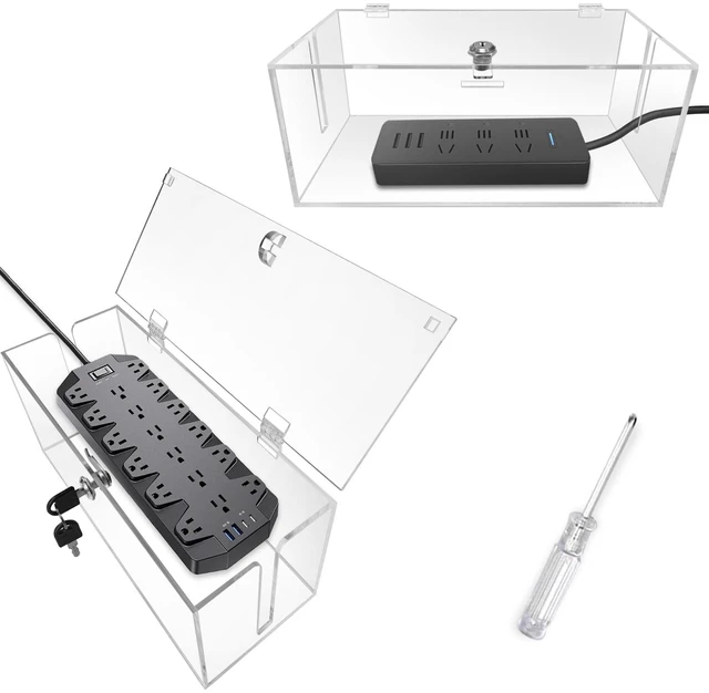 Main image of 2PC Cable Management Box with Lock,Acrylic,Cable Organizer Box & Power Strip Cover, Wire Organizer for Surge Protector Power Strip,TV Computer,Cable Wires of Home,Office,Child and Pet Proof