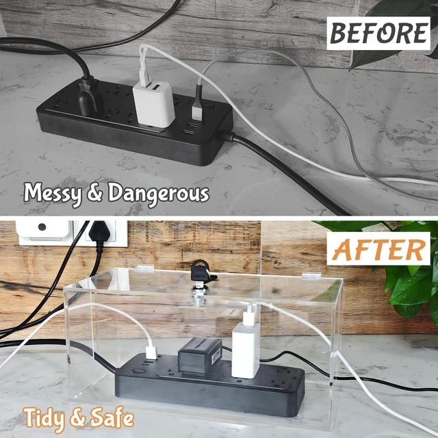 Alt view image 2 of 7 - 2PC Cable Management Box with Lock,Acrylic,Cable Organizer Box & Power Strip Cover, Wire Organizer for Surge Protector Power Strip,TV Computer,Cable Wires of Home,Office,Child and Pet Proof