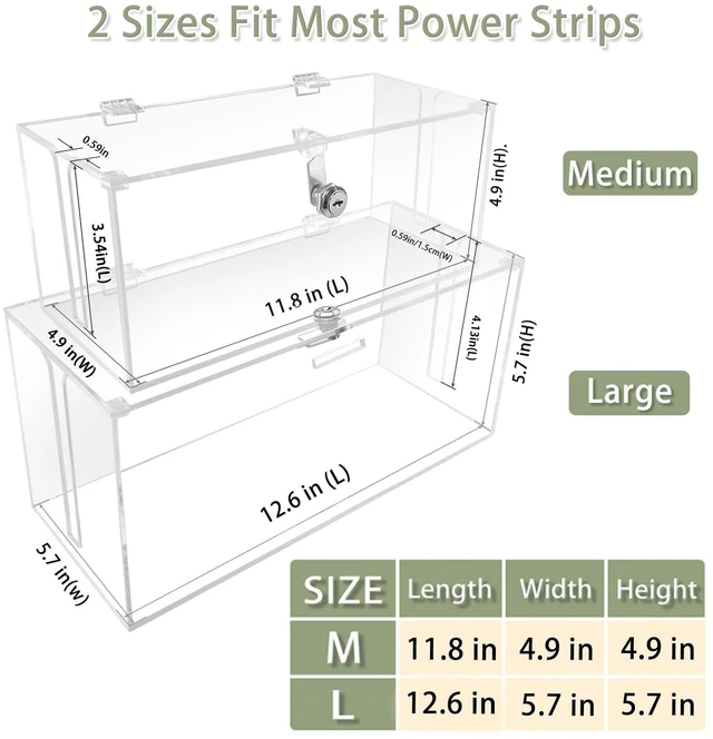 Alt view image 3 of 7 - 2PC Cable Management Box with Lock,Acrylic,Cable Organizer Box & Power Strip Cover, Wire Organizer for Surge Protector Power Strip,TV Computer,Cable Wires of Home,Office,Child and Pet Proof