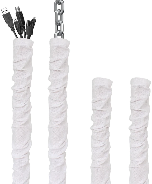 Main image of White Fabric Cord Cover, 2 Pcs 6 Feet and 2 Pcs 4 Feet Chain Cable Sleeve, Chandelier Lighting Wire Cord Cover for Lamps Light Fixtures Lighting Wires Cable Management, Pleat Effect