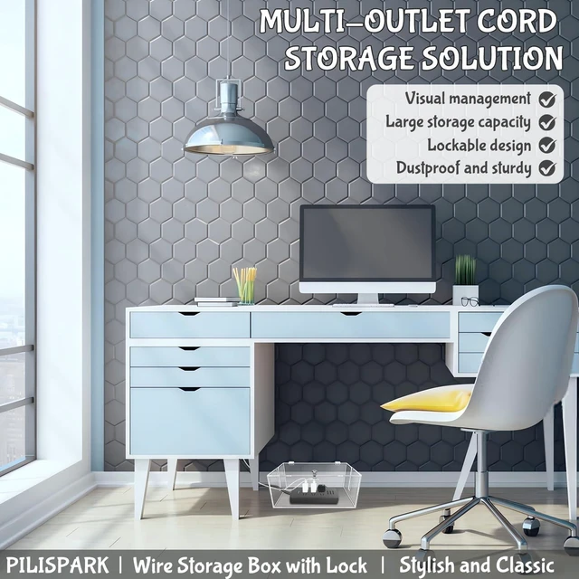 Alt view image 7 of 7 - 2PC Cable Management Box with Lock,Acrylic,Cable Organizer Box & Power Strip Cover, Wire Organizer for Surge Protector Power Strip,TV Computer,Cable Wires of Home,Office,Child and Pet Proof