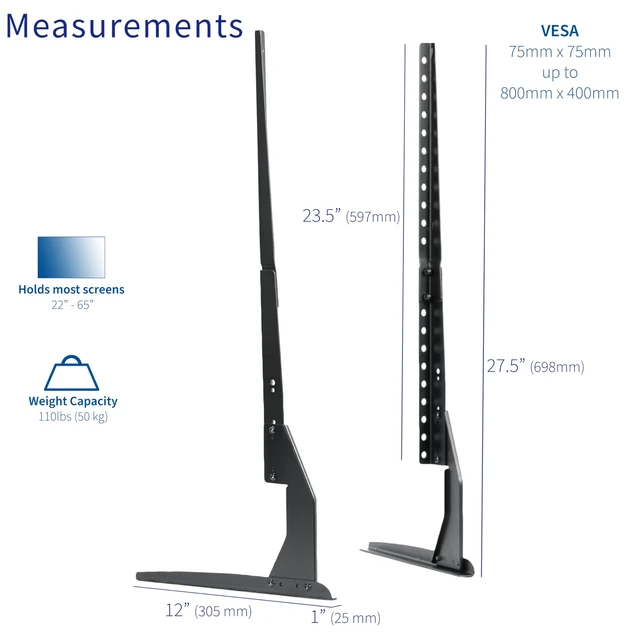 Alt view image 3 of 7 - Black Tabletop TV Base Stand for 22 to 65 in Screens, STAND-TV00Y TV Legs for LCD Flat Screens, Pedestal Replacement Legs with Hardware Included, VESA 75x75 to 800x400mm, Holds 110 lbs