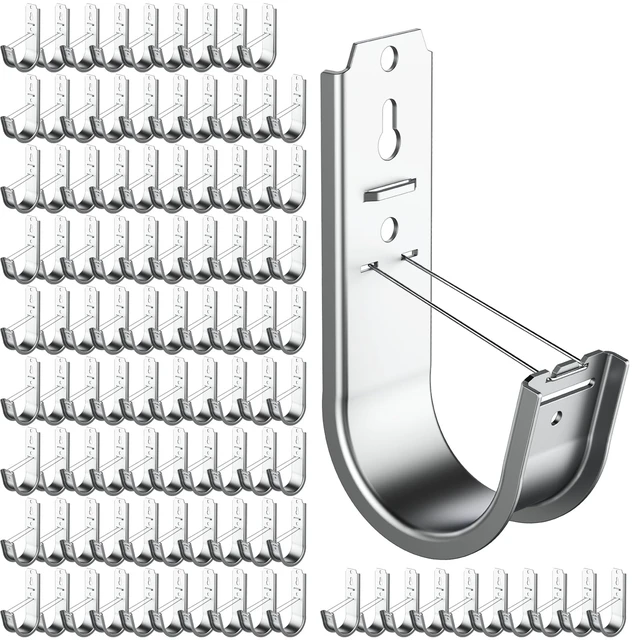 Main image of 100 Pack 2 Inch J Hook Wall Mount J Hook with Retainer Clip Galvanized Steel Wall Cable Hooks Smooth Round Edge J Hook for Hanging Wire Cable Management & Organization Solution