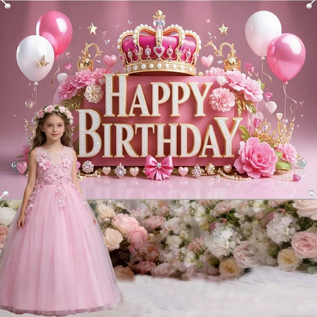 Alt view image 5 of 7 - Pink Happy Birthday Banner Backdrop for Wonen Girl 71×43.3inch Pink Crown Theme Banner; Polyester Fabric; Reusable; Ideal Photo Decor for Girls & Women Birthday Parties