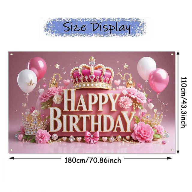 Alt view image 7 of 7 - Pink Happy Birthday Banner Backdrop for Wonen Girl 71×43.3inch Pink Crown Theme Banner; Polyester Fabric; Reusable; Ideal Photo Decor for Girls & Women Birthday Parties