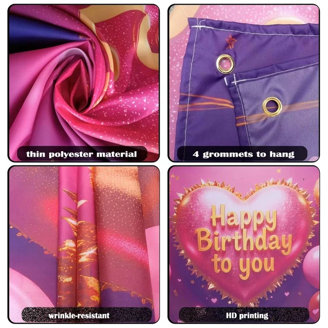 Alt view image 2 of 6 - Birthday Banner Backdrop for Women & Girls Pink Heart Theme Birthday Background 71×43.3inch Polyester Reusable Ideal Photo Decor For girls & women birthday parties