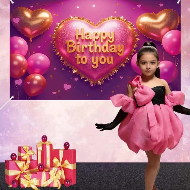 Alt view image 3 of 6 - Birthday Banner Backdrop for Women & Girls Pink Heart Theme Birthday Background 71×43.3inch Polyester Reusable Ideal Photo Decor For girls & women birthday parties