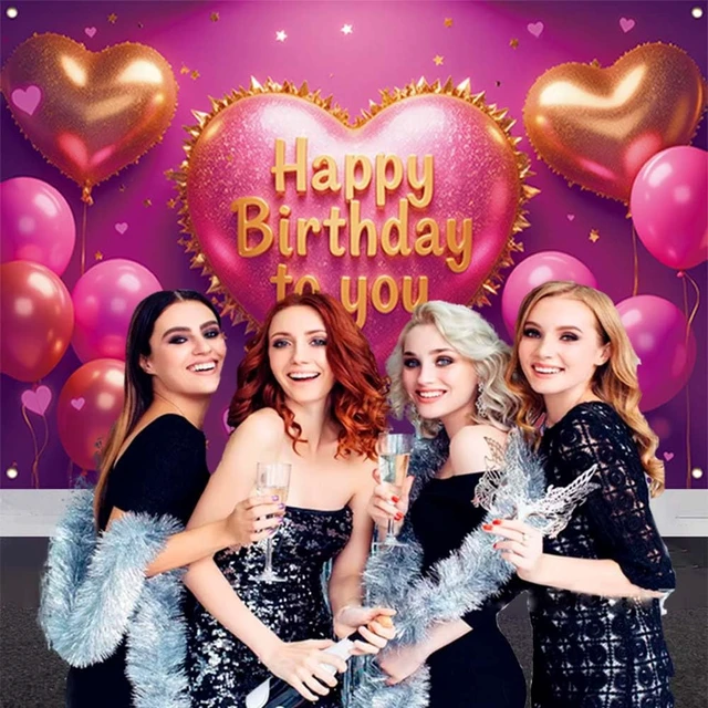 Alt view image 4 of 6 - Birthday Banner Backdrop for Women & Girls Pink Heart Theme Birthday Background 71×43.3inch Polyester Reusable Ideal Photo Decor For girls & women birthday parties