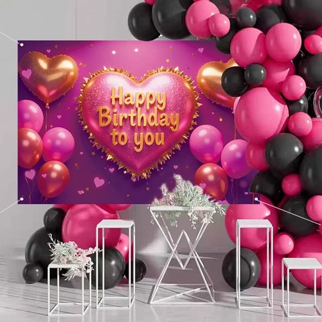 Alt view image 5 of 6 - Birthday Banner Backdrop for Women & Girls Pink Heart Theme Birthday Background 71×43.3inch Polyester Reusable Ideal Photo Decor For girls & women birthday parties