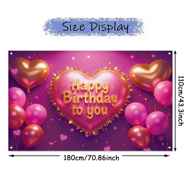 Alt view image 6 of 6 - Birthday Banner Backdrop for Women & Girls Pink Heart Theme Birthday Background 71×43.3inch Polyester Reusable Ideal Photo Decor For girls & women birthday parties