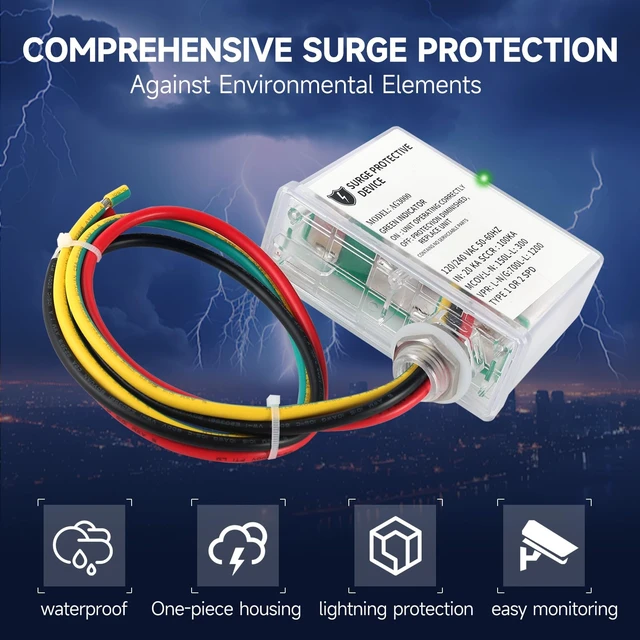 Alt view image 4 of 7 - AG3000 120/240V Mini Split HVAC Surge Protector SPD 120/240VAC 50-60Hz,TPMOV tech,20kA discharge,Type4X watertight housing,green LED status indicator,Type1&2 SPD