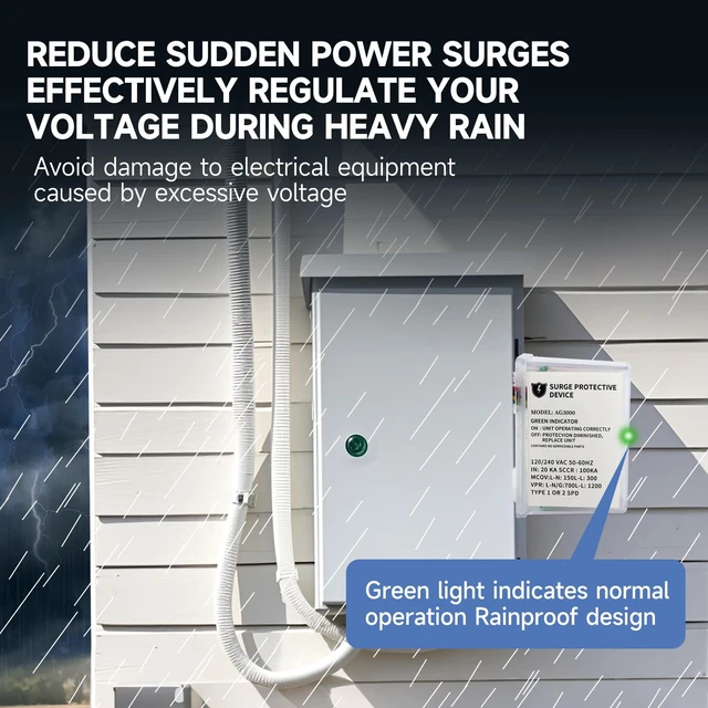 Alt view image 5 of 7 - AG3000 120/240V Mini Split HVAC Surge Protector SPD 120/240VAC 50-60Hz,TPMOV tech,20kA discharge,Type4X watertight housing,green LED status indicator,Type1&2 SPD