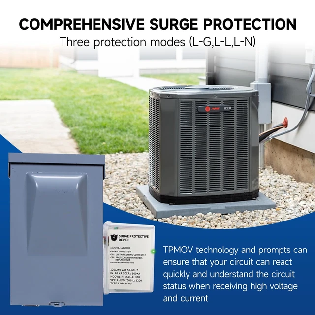 Alt view image 6 of 7 - AG3000 120/240V Mini Split HVAC Surge Protector SPD 120/240VAC 50-60Hz,TPMOV tech,20kA discharge,Type4X watertight housing,green LED status indicator,Type1&2 SPD
