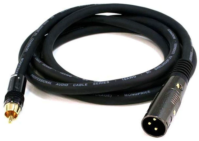 Main image of XLR Male to RCA Male Cable - 6 Feet - Black with E21Gold Plated Connectors 16AWG Shielded Twisted Pair Oxygen-Free Copper Braid Conductors - Premier Series