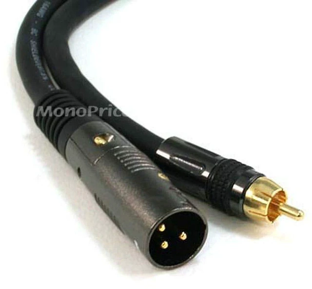 Alt view image 2 of 4 - XLR Male to RCA Male Cable - 6 Feet - Black with E21Gold Plated Connectors 16AWG Shielded Twisted Pair Oxygen-Free Copper Braid Conductors - Premier Series