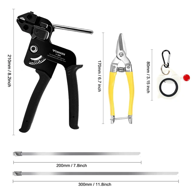 Alt view image 2 of 7 - Metal Zip Ties Tool Kit with 300PCS 7.8/11.8" 304 Stainless Steel Zip Ties Cable Ties Gun with Metal Zip Ties Heavy Duty Outdoor for Chain Link Fence,Chicken Coop,Garden,Farm,Exhaust Pipe and Cables
