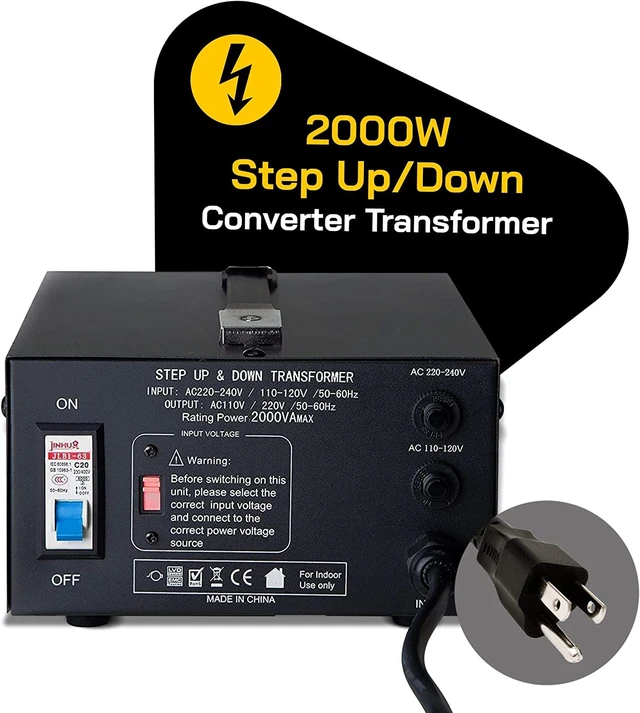 Alt view image 2 of 7 - T Series 2000+ Watt Voltage Converter Transformer - Step Up/Down - 110v to 220v / 220v to 110v Power Converter - Circuit Breaker Protection, CE Certified