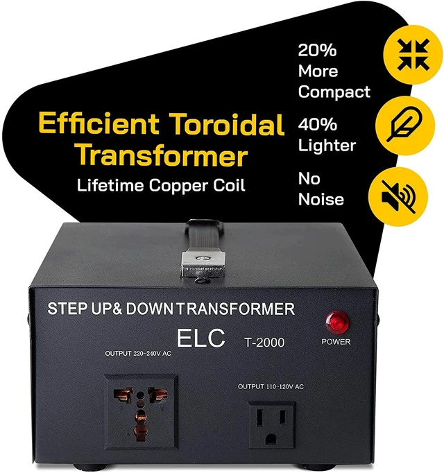 Alt view image 3 of 7 - T Series 2000+ Watt Voltage Converter Transformer - Step Up/Down - 110v to 220v / 220v to 110v Power Converter - Circuit Breaker Protection, CE Certified