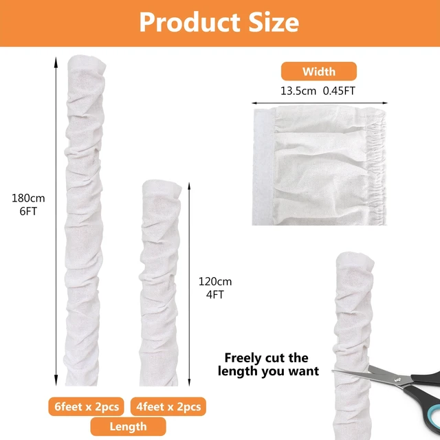 Alt view image 3 of 7 - White Fabric Cord Cover, 2 Pcs 6 Feet and 2 Pcs 4 Feet Chain Cable Sleeve, Chandelier Lighting Wire Cord Cover for Lamps Light Fixtures Lighting Wires Cable Management, Pleat Effect