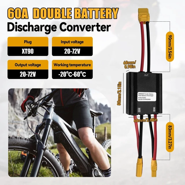 Alt view image 2 of 7 - Double Battery Discharge Converter for E-Bike,DC 20V-72V DC Dual Battery Pack Switch Balancer XT90 Plug for Increase The Capacity by Connecting Two Batteries in Parallel Equalization Module (60A)