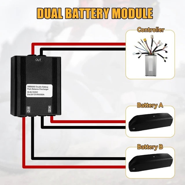Alt view image 4 of 7 - Double Battery Discharge Converter for E-Bike,DC 20V-72V DC Dual Battery Pack Switch Balancer XT90 Plug for Increase The Capacity by Connecting Two Batteries in Parallel Equalization Module (60A)