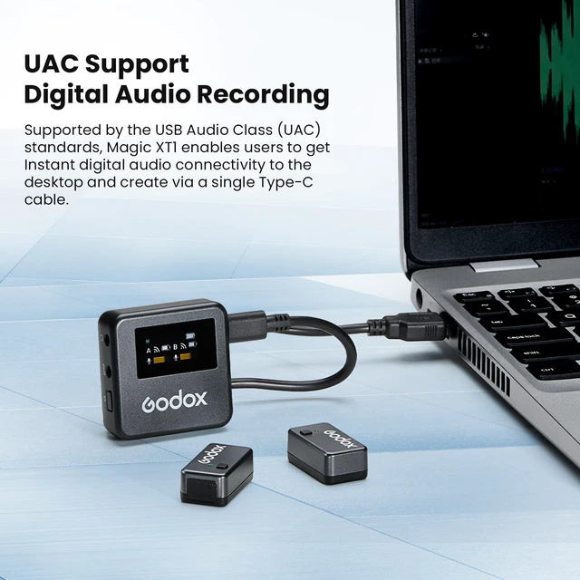 Alt view image 5 of 7 - Magic XT1 Wireless Lavalier Microphone System 48kHz 24-bit audio, touchscreen, noise reduction, 200m transmission, 16hr runtime, mono/stereo mode, with charging case