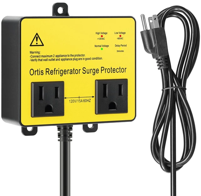 Main image of Refrigerator Surge Protector, Double Outlet Voltage Protector for Home Appliances with Time Delay, 5ft Power Cord, Protects Against Brownout, Spike, Instant Surge All Voltage Abnormalities