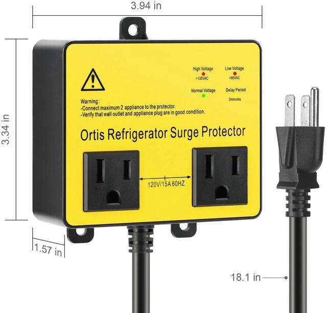 Alt view image 6 of 7 - Refrigerator Surge Protector, Double Outlet Voltage Protector for Home Appliances with Time Delay, 5ft Power Cord, Protects Against Brownout, Spike, Instant Surge All Voltage Abnormalities
