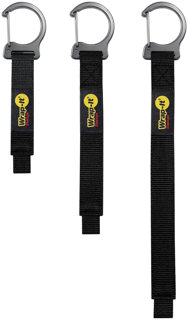 Main image of Quick Clips - Assorted 3-Pack Black Cable Straps with Metal Clips for Hanging Garage Accessories and Extension Cord or Hose Hanger