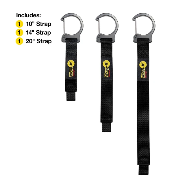 Alt view image 3 of 7 - Quick Clips - Assorted 3-Pack Black Cable Straps with Metal Clips for Hanging Garage Accessories and Extension Cord or Hose Hanger