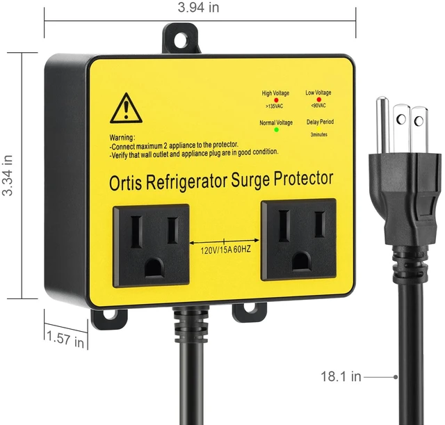 Alt view image 6 of 7 - Refrigerator Surge Protector, Double Outlet Voltage Protector for Home Appliances with Time Delay, Protects Against Brownout, Spike, Instant Surge All Voltage Abnormalities, Yellow