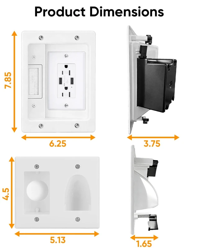 Alt view image 3 of 7 - Cord Hider for Wall Mount TV with AC Outlets, 2X USB-A Ports in-Wall Cable Management Kit, Includes 6ft Extension Cord, Drill Templates