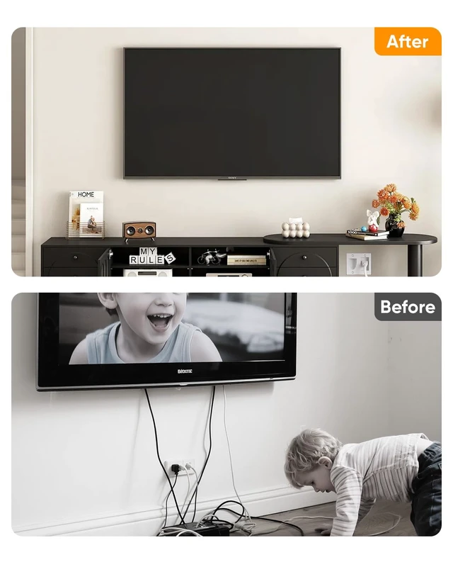 Alt view image 4 of 7 - Cord Hider for Wall Mount TV with AC Outlets, 2X USB-A Ports in-Wall Cable Management Kit, Includes 6ft Extension Cord, Drill Templates