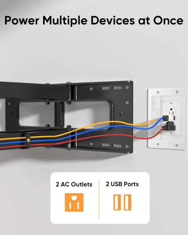 Alt view image 7 of 7 - Cord Hider for Wall Mount TV with AC Outlets, 2X USB-A Ports in-Wall Cable Management Kit, Includes 6ft Extension Cord, Drill Templates