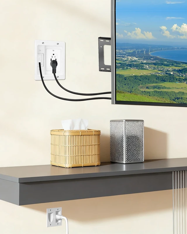 Alt view image 6 of 7 - Cord Hider for Wall Mount TV with AC Outlets, 2X USB-A Ports in-Wall Cable Management Kit, Includes 6ft Extension Cord, Drill Templates