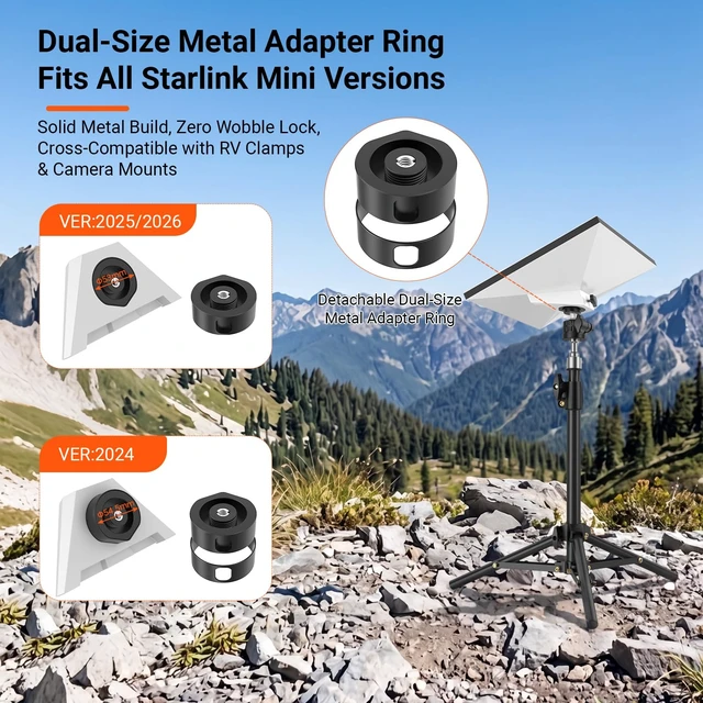Alt view image 2 of 7 - Starlink Mini Tripod Mount with 360° Swivel Ball Head & Dual Thread Metal Adapter (1/4"-20 & 3/8"-16), 2-Level Height Adjustable Portable Stable Holder for Camping, RV, Boat & Flat Roof