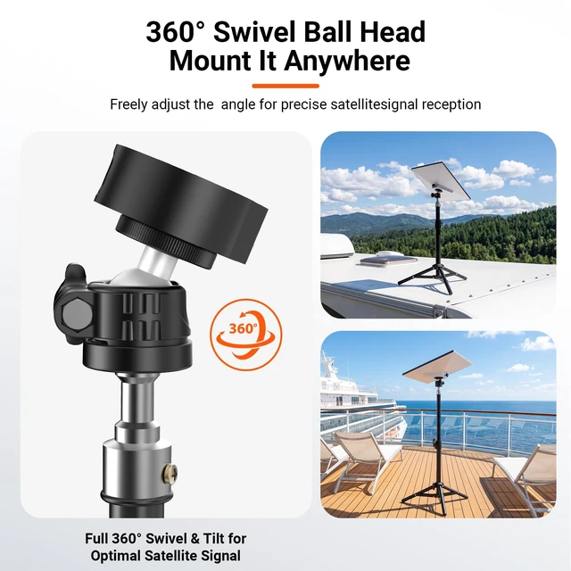 Alt view image 3 of 7 - Starlink Mini Tripod Mount with 360° Swivel Ball Head & Dual Thread Metal Adapter (1/4"-20 & 3/8"-16), 2-Level Height Adjustable Portable Stable Holder for Camping, RV, Boat & Flat Roof