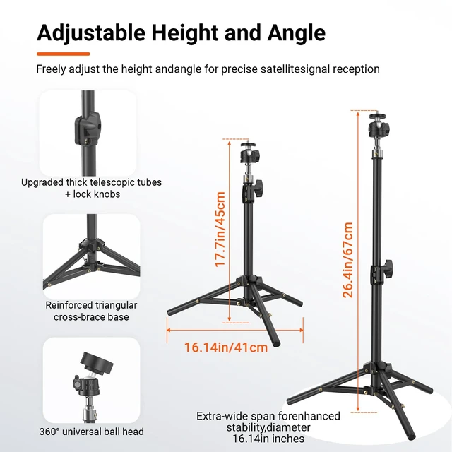 Alt view image 5 of 7 - Starlink Mini Tripod Mount with 360° Swivel Ball Head & Dual Thread Metal Adapter (1/4"-20 & 3/8"-16), 2-Level Height Adjustable Portable Stable Holder for Camping, RV, Boat & Flat Roof