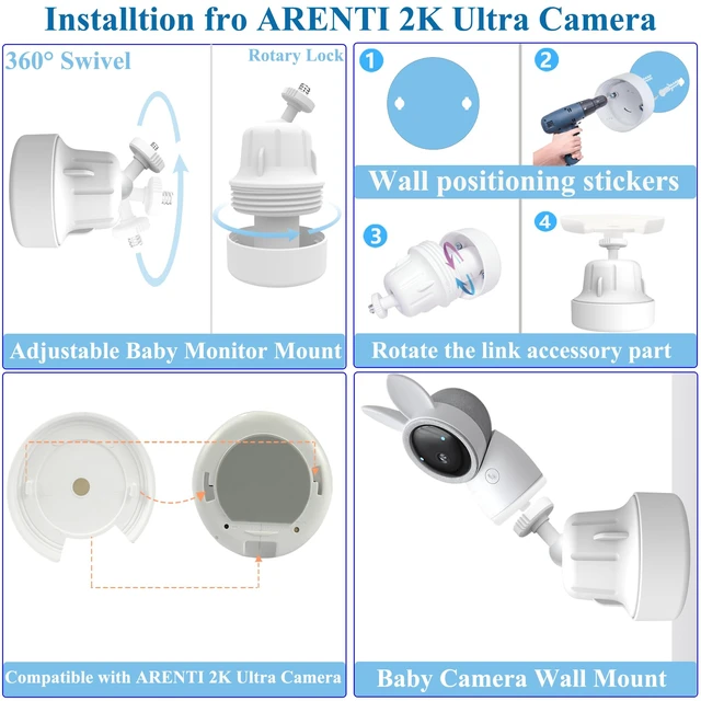 Alt view image 6 of 7 - Baby Monitor with Mount Stand Compatible with ARENTI Baby Cameras 2K Alnanny A4/B2/1M/3QM/ P2Q/ D3 Baby Cameras,Flexible Adjustable Baby Monitor Wall Mount Holder, Baby Cameras Clip Mount