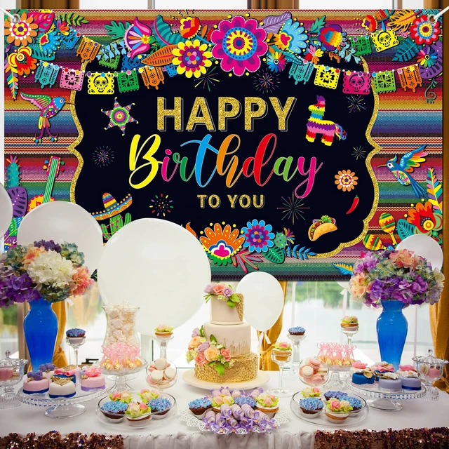 Alt view image 2 of 7 - 7 * 5ft Mexican Fiesta Themed Happy Birthday Backdrop Mexican Party Decor Mexico Decorations for Party Mexico Cinco De Mayo Party Decorations Fiesta Banner Carnival Supplies Photo Booth Background