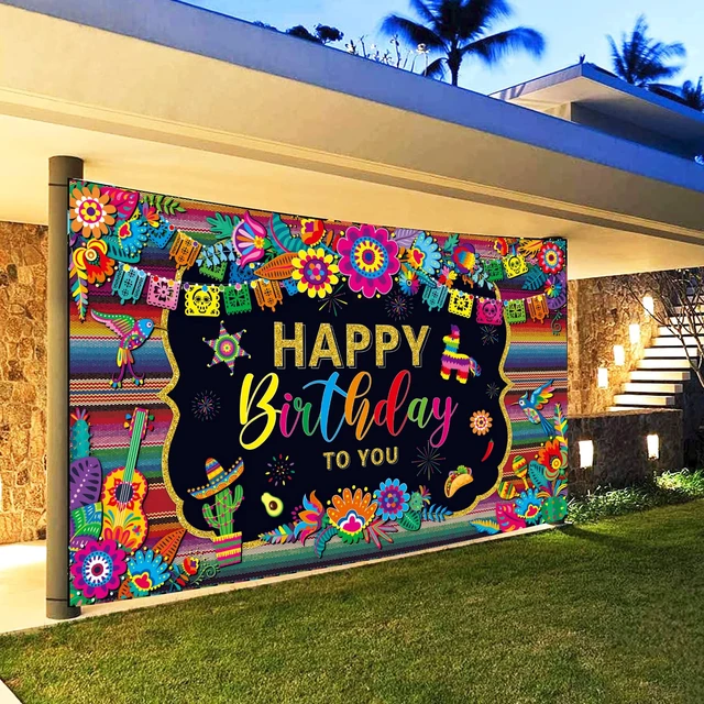 Alt view image 6 of 7 - 7 * 5ft Mexican Fiesta Themed Happy Birthday Backdrop Mexican Party Decor Mexico Decorations for Party Mexico Cinco De Mayo Party Decorations Fiesta Banner Carnival Supplies Photo Booth Background